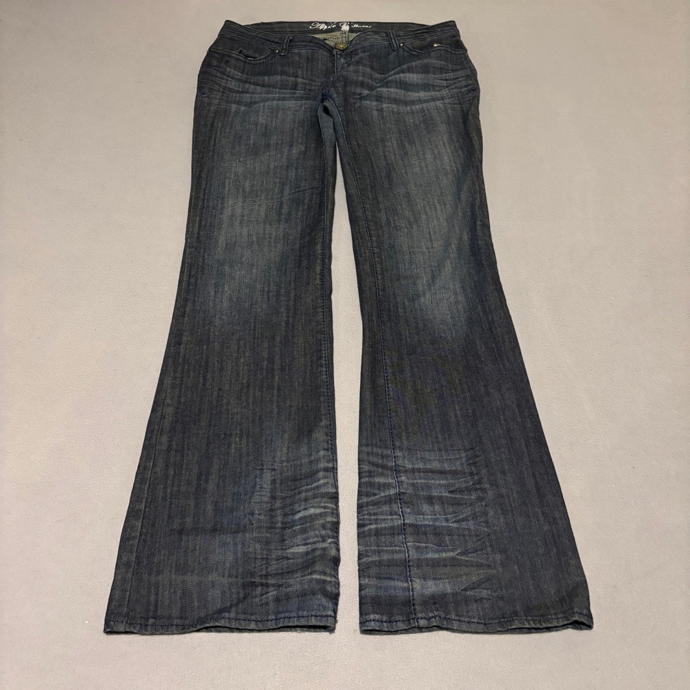 Apple Bottoms Womens Flare Jeans Size 12 Dark Wash Purple Embroidered Pockets